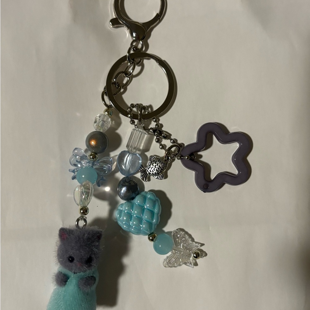 Cute Blue and Gray Cat Keychain
